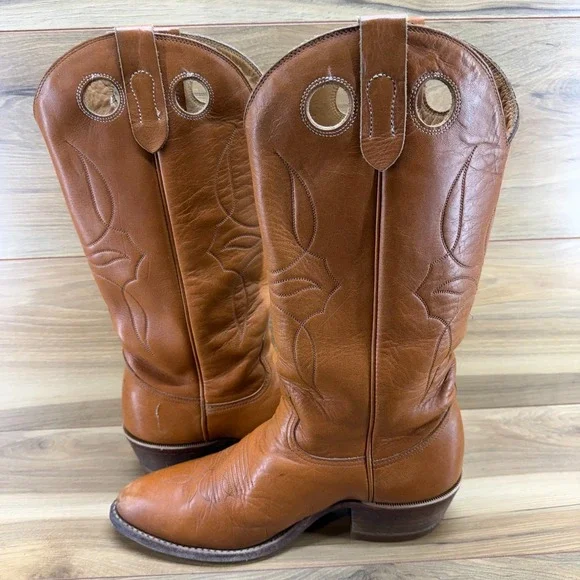 ALBERTA BOOT CO. Western Mens 10.5 Cognac Vintage Tall Cowboy Boots